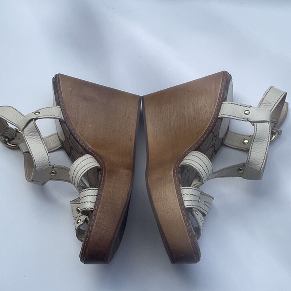 COACH MAYRA Grainy Calf Strappy Sandal Chunky Wood Heel Size 10B Saddle - Picture 2 of 3